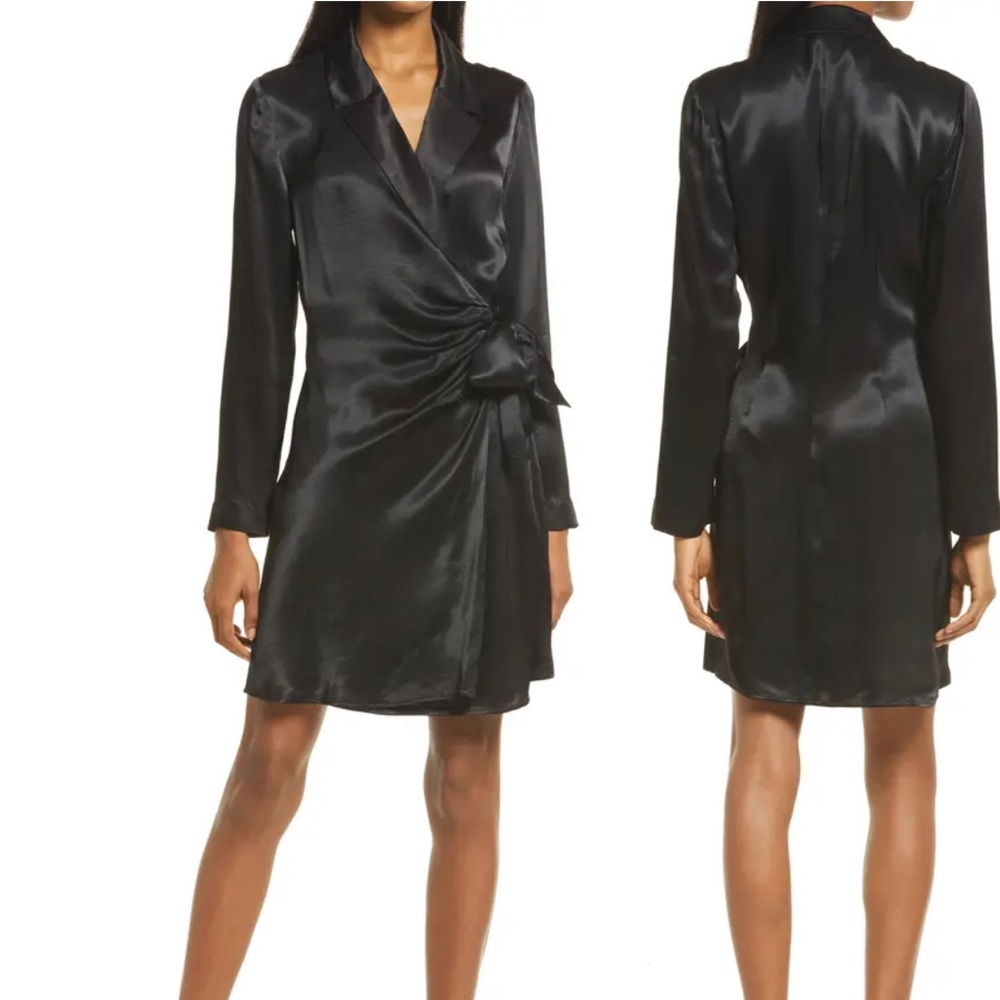 Long Sleeve Satin Wrap Dress